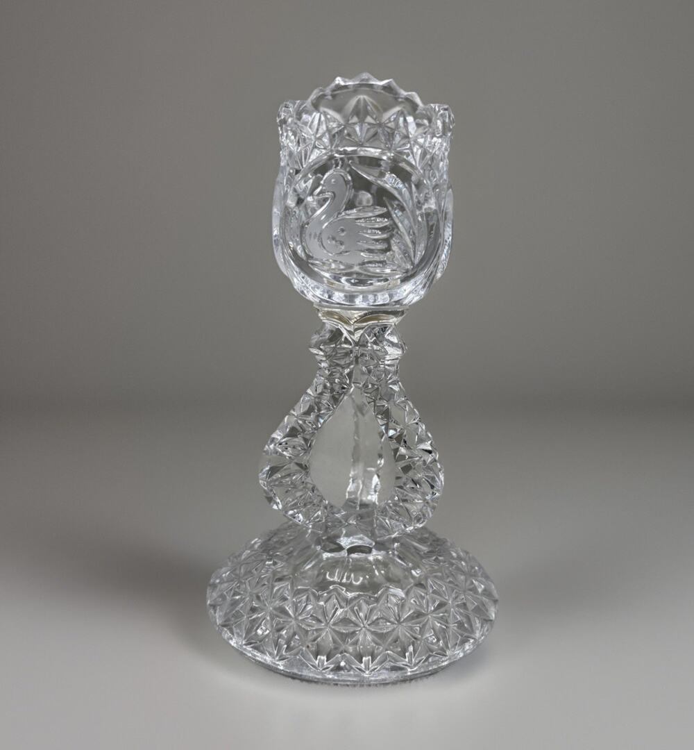 Vinatage Monarch Collection Lead Crystal Swann, Diamond Cut Taper Candle Holder